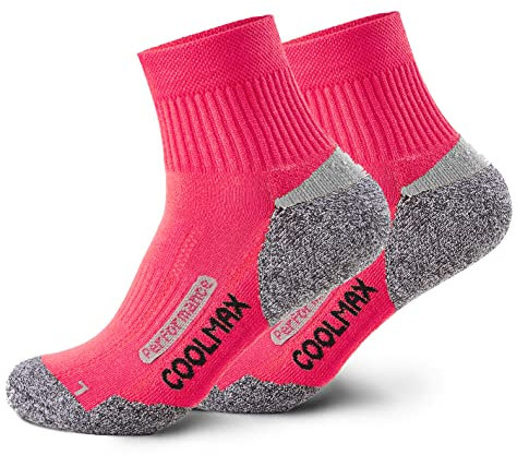 Piarini 2 Paar Coolmax Wandersocken Trekkingsocken Funktionssocken kurz - pink 35-38