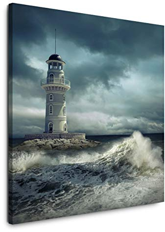 EAUZONE GmbH Leuchtturm im Meer 60x60cm Wandbild auf Leinwand, Kunstdruck Moderne Bilder