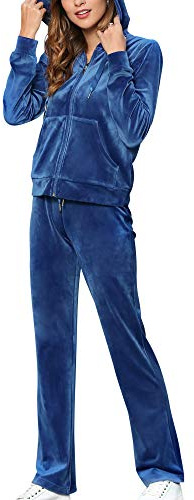 MessBebe - Tuta da donna in velluto, con cappuccio, a maniche lunghe, stile casual, completo in 2 pezzi