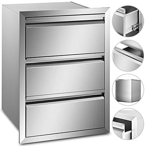 VEVOR Cassetto con Guida Scorrimento Ripiano Triplo in Acciaio Inox Cucina all'Aperto, Cassettiera per Isola di BBQ Cucina Esterna Cassetto Triplo con Guide Scorrimento in Acciaio Inox Altezza 64,4cm