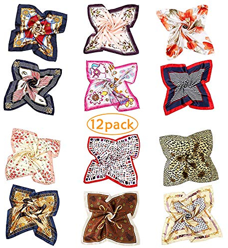 12 Stück Seidentücher, Satin Bandana Seidentuch Halstuch Haartuch Vierecktuch Seide Damen, Tuch Seiden Nickituch Tücher Hals Kopftuch Damen 50 x 50cm