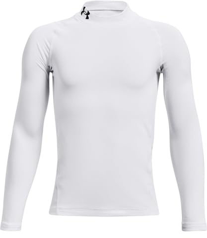 Under Armour Boys' ColdGear Armour Mock Long Sleeve T-Shirt, 100 White, YSM