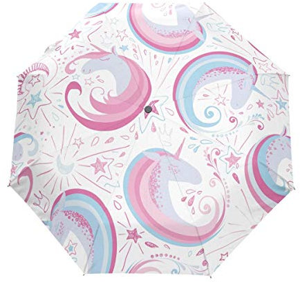 Einhorn Regenbogen Regenschirm Auf-Zu Automatik Taschenschirm Winddichter Umbrella Klein Leicht Schirm Kompakt Schirme für Jungen Mädchen Reise Strand Frauen