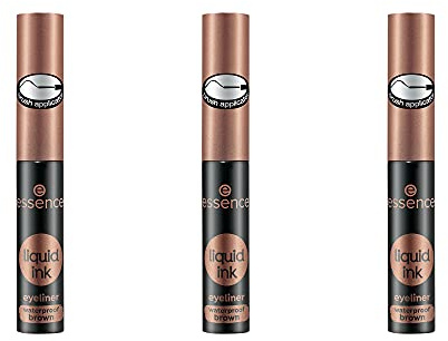 essence liquid ink eyeliner, Make up, Wasserfester Eyeliner Braun mit Pinselapplikator, Augen Make-up, Wasserfest, 3x3 ml