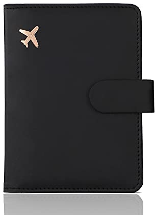 Melsbrinna Premium Leather Passport Holder Covers Case, Waterproof Rfid Blocking Travel Wallet Passport Holder with Pen Holder, Cute Passport Book for Women/Men (Simplicity, AH-Black)