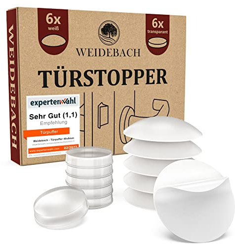 WEIDEBACH® 12x mix butée de porte tranparentes et blanches, butées de porte 20x5 mm / 40x8mm, tampon porte, butee de porte adhesive, butoir de porte blanc, amortisseur de porte, butée de porte murale
