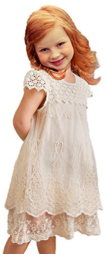 Cutiego Vintage Crochet Lace Dress Flower Girl Dress Toddler Dresses (4T, Ivory)