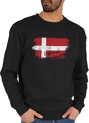 Sweater Pullover Sweatshirt Herren Damen - Fußball EM WM - Dänemark Vintage - XS - Schwarz - länder denmark country danmark europameisterschaft daenemark fussball flagge fu ball em- fanartikel