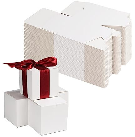 Calenzana Kleine Geschenkbox mit Deckel, 10,2 x 10,2 x 10,2 cm, weiße Geschenkboxen für Brautjungfern, Antragsbox für Süßigkeiten, Basteln, Hochzeit, Party, Gastgeschenk, Geburtstag, Geschenkboxen,