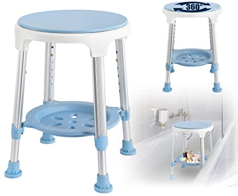 LZQ Sgabello da Doccia Girevole a 360°, Regolabile in Altezza, per Bagno, Doccia, Anziani, Portata fino a 150 kg