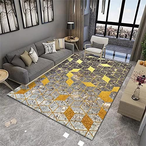 RUGMRZ Zimmerdeko Dekorative Salon geometrische Haus bettumrandung Teppich gelb Teppich kinderzimmer kinderzimmerteppich Junge zimmerdeko Zimmers Teppichboden120x160CM
