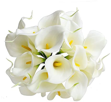 Homoyoyo 10stücke Künstliche Calla Blumen in Weiß Real Touch Pu Material Brautstrauß Und Hochzeitsdeko Wasserfest Faltenresistent Wiederverwendbar Für Heim Partygestaltung