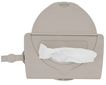 Ubbi On-The-Go Baby Wipes Dispenser, Portable Wipes Container for Travel, Nappy Bag Accessory Must Have for Newborns, Reusable Wipes Holder, Taupe