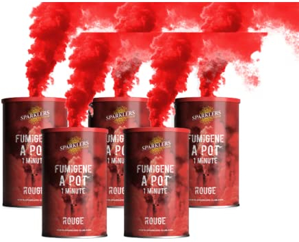 SPARKLERS CLUB Lot de 5 Fumigènes en Pot 1 MINUTE couleur Rouge - Allumage à mèche, durée 60 secondes, fumigene couleur à poser au Sol - fumigene pot au sol Catégorie F1 - LIVRAISON 24/48H