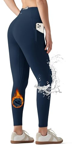 WILLIT Termoleggings dam fodrade leggings vinter vattentäta termobyxor hög midja varma yogabyxor löparbyxor tights, Djupblå, L