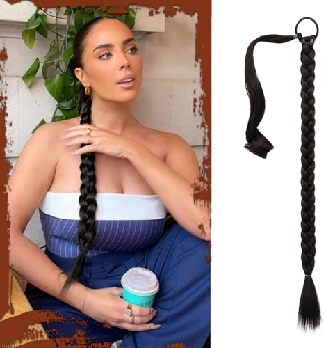 Sofeiyan Ponytail Extension,Geflochtener Zopf Haarteil mit Haargummi | Lange Braids Extensions,Synthetisches Zopf Extension für Damen Alltag,66cm (Pack of 1) 6#-Dunkelbraun