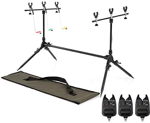ERYUE Carpa retráctil Ajustable Carpa de Pesca Soporte para vainas Soporte para vainas de caña de Pescar con 3 alarmas de mordida e Indicadores de Swingers,Pesca Rod Holder