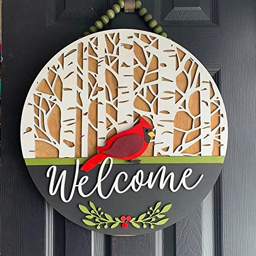 3D-Winter-Kardinal-Türhänger, 30,5 cm große hölzerne Weihnachtsdekoration, Willkommenskranz, Weihnachtsdekoration, rustikales Türschild for Aufhängen for Bauernhaus, Zuhause, drinnen und draußen, Vera