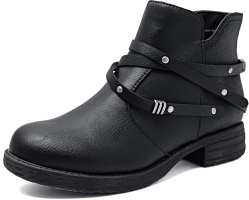 Ataiwee bottines pour femmes - Mode décontractée chaussure à talon bas côté Zip bottines.(2105012-2406,BK/PU,40.5)