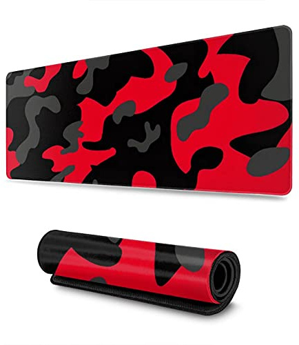 JIMOWANG Red and Black Camo Extended Gaming Mouse Pad Large Desk Mat with Non-Slip Rubber Base Keyboard Mouse Mat Desk Pad for Work, Game, Office, Home 31.5 x 11.8 Inches