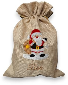 Personalisiertes Nikolaussackerl mit Name - weihnachtliche Bestickung - Motiv Weihnachtsmann - Nikolaussack - Nikolausbeutel - Jutebeutel