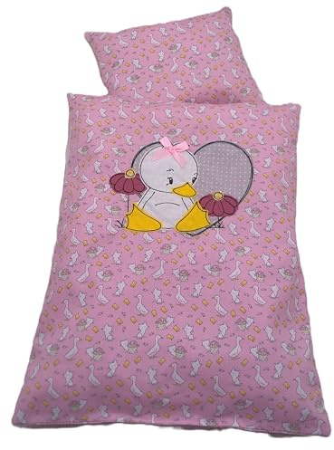 Niedliche Tier-Puppenbettwäsche, rosa, mit Kätzchen, Küken und Gänsen, Kissen und Decke, klein: 27 x 33 cm, groß: 31 x 40 cm (groß 31 x 40)