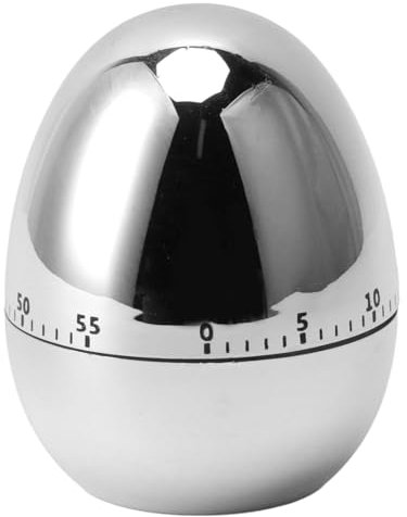 Baxnore ABS Kitchen Timer, Egg Model Mechanical Timer, Multifunctional Cooking Alarm Clock, 60 Minutes Timer, Lightweight Manual Timer for Kitchen (Silver)