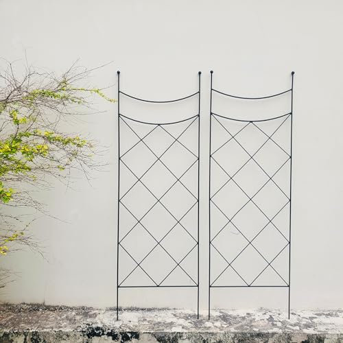 SCENDOR GARDEN 2er-Pack Gartengitter für Ranken und Kletterpflanzen im Freien 115 cm H x 38 cm B Metall Garten-Trellis für Kletterpflanzen, Schwarzes Eisen Trellis für Ranken, Rosen und Gemüse