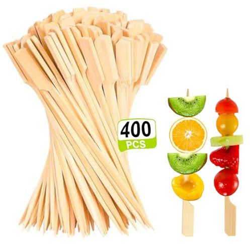 Magiho Lot de 400 brochettes de 12 cm en bambou clair pour amuse-bouches, bâtonnets de barbe à papa, brochettes de fête, hamburgers, brochettes de barbecue, bâtonnets en bambou, brochettes