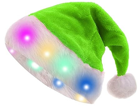 NVOQILIN Lustige Weihnachtsmütze mit LED-Lichtern, weiches Plüsch-Kunstfell, Weihnachtsmütze für Erwachsene und Kinder, Party-Requisiten
