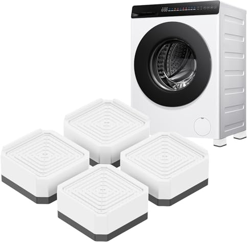 DEWEL 4 Patins Anti-Vibrations Machine à Laver, Socles pour Meubles – Rehausses pour Lave-Linge, lèche-Linge, réfrigérateurs, lit, canapé, Meuble TV (1 Couche 4 cm, Blanche)