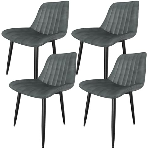 Esszimmerstühle 4er Set, Küchenstühle mit 7 cm Rückenlehne, Esstisch Stühle mit 5 cm Sitzkissen, Max. Tragfähigkeit 180KG, PU Kunstleder Polsterstuhl für Esszimmer, Küche, Wohnzimmer, Grau