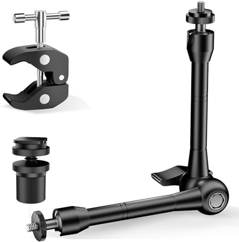 Magic Arm with Super Clamp Kit, 9.8 Adjustable Magic Arm Camera Mount with 1/4 & 3/8 Threads, 360° Rotation Adjustment for Monitor Flash LED Light Microphone Camera Cage Action Cam