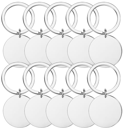 Marjoramy 10 stycken runda stansade ämnen av rostfritt stål, 3 cm nyckelknippa blank metalletikett hänge, råämnen hundmärken nyckelring rostfritt stål, hänge blankt rund för gravyrämnen gör-det-själv