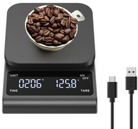 Brifit Professionelle Kaffeewaage mit Timer | 3kg/0.1g Präzisionswaage | USB-C & Batteriebetrieb | Hitzebeständige Espresso-Waage mit LED-Display für Barista & Küche