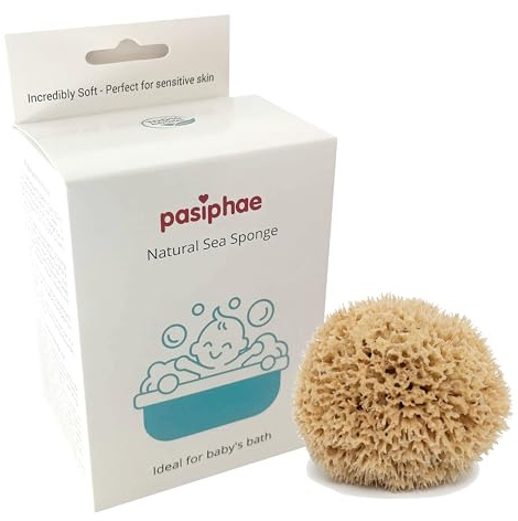 Pasiphae Éponge de mer pour bébé, gant de toilette doux pour le bain des bébés et des nouveau-nés – 100 % naturel, nid d'abeille, bio – Cadeaux de grossesse garçon fille, taille 0-18 mois (8-10 cm