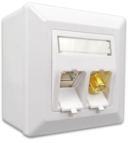 ProfiPatch Keystone Netzwerkdose LAN Dose Cat6A 500MHz Aufputz und Unterputz 1x RJ45 Port Anschluss + 1x F-Verbinder POE CAT7,CAT6A,CAT6,CAT5 geschirmt weiß | Aufputz und Unterputz, POE, CAT7,CAT6A,CAT6,CAT5 geschirmt