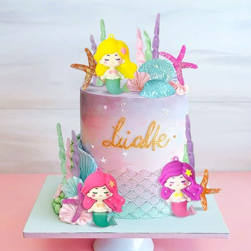 Luxus Meerjungfrau Tortenaufleger Unter dem Meer Kuchendekoration Muschel Kuchen Topper Meerjungfrau Schwanz Tortenaufleger Seejungfrau Party Zubehör Seestern Kuchen Deko