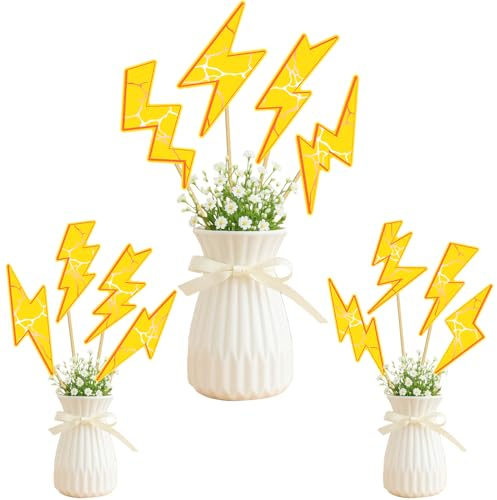 Lightning Bolt Party Centerpiece Sticks 24PCS Lightning Table Centerpieces Decoration Yellow Lightning Shape Party Decorations for Flash Weather Birthday Gender Reveal Baby Shower Wedding Supplies