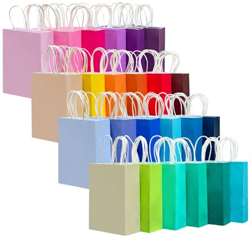 Gcardist 24 Colors Medium Gift Bag with Handles Bulk 24PCS Paper Party Bags 8.3x4.3x11 Multiple Uses (21x11x27.3cm,Medium Size)