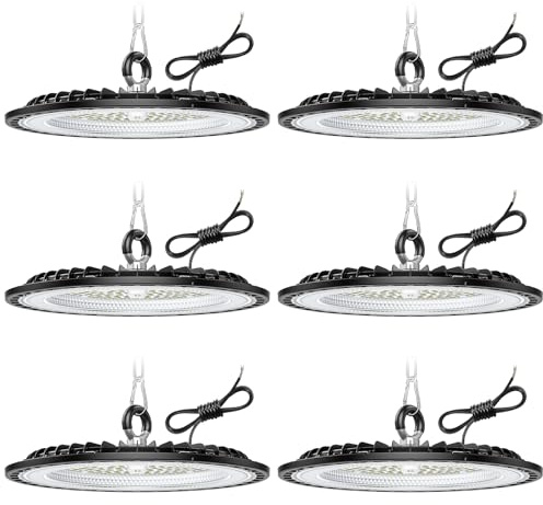 Tallflly 6 Pack 150W UFO LED Werkstatt Deckenleuchte, Werkstattlampe LED 22500LM, 6000K Kaltweiß Garagenlampe Led, IP65 Wasserdichte Lampe Werkstatt für Fabriken, Lagerhaus, Garage, Beleuchtung
