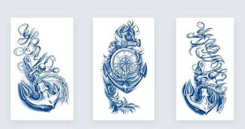 3 Blätter Temporary Schiffsanker Tattoo Kompass Tattoo Semi-permanente Tattoo Semi-Anker3