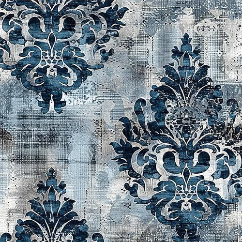Yzogbry Vintage Ink Blue Navy Damask Flower Peel and Stick Wallpaper Wall Decor Self Adhesive Wall Paper Stick on Easy Peel Off Contact for Renter Apartment