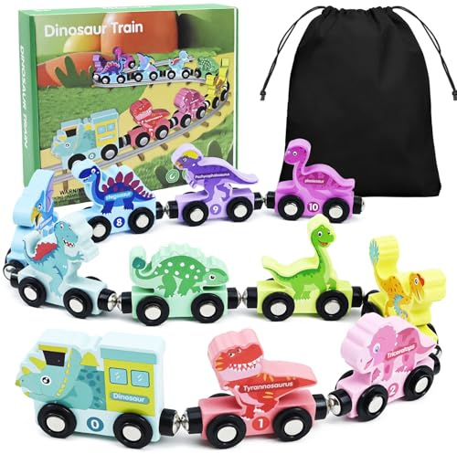 Montessori Spielzeug ab 1 2 3 Jahr, 11 Pack Holz Dinosaurier Zahl Zug, Montessori Educational Learning Spielzeug ab 3 Jahre, Geschenke für 3+ Jahre alt Mädchen Jungen