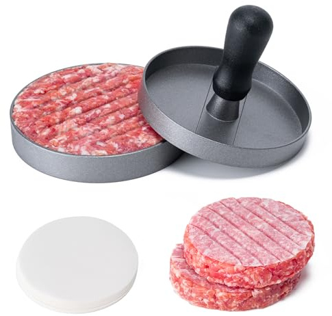 Yunzt Burger Press 100 Patty Papers Set,4.6 Inch Round Smasher,Non-Stick Hamburger Patty Maker with Wax Paper,Aluminum Burger Maker for Kitchen BBQ Meat Beef Cheese Veggie Burger Maker