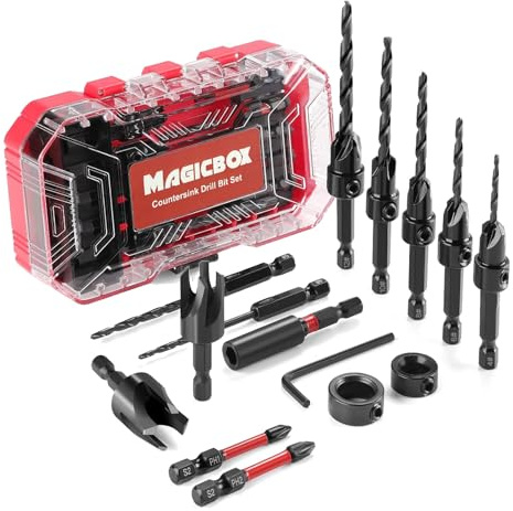 AIFIZO M2 Cobalt HSS Countersink Drill Bit Set 15PCS, Tapered Bits+ Magnetic Extension Shaft, Wood Plug Cutters, Depth Stop Collars, PH1/PH2 Screwdriver Bits & Hex Key,Storage Box for Woodworking