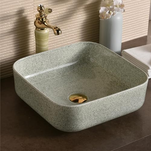 Lavello rettangolare vintage in ceramica artigianale per lavabo da bagno da appoggio - Lavabo artistico decorativo bianco sporco (grigio)