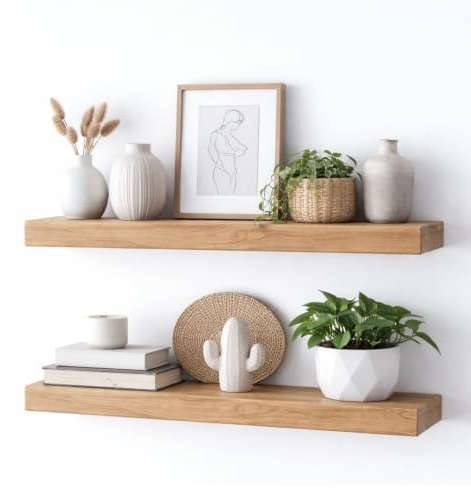 RETIMBER WORKS by de Witte Holz Regal Schwebendes Wandregal aus massivem Eichenholz 20 cm Breit – Handgefertigtes - Schwebendes Wand (50 cm)