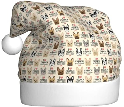 GUOLGP Gorro de Navidad con estampado de bulldog francés, gorro de Papá Noel, celebraciones, unisex, accesorio de disfraz de fiesta de Navidad