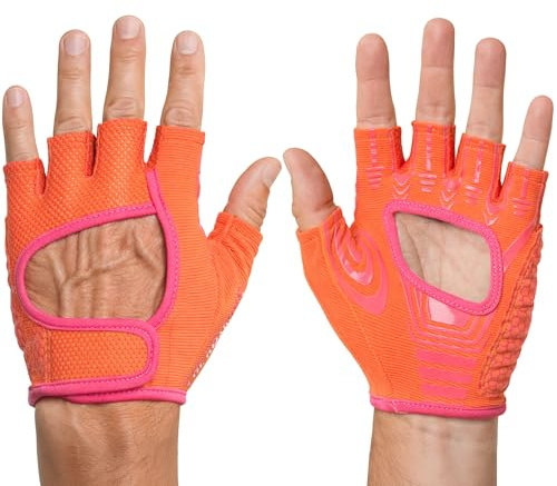 Grip Gloves for Hyrox | Men & Women | Ski Erg, Sled Pull, Farmers Carry | Watch-Clear Cut-Away Wrist, Silicone-Zoned Padded Palm, Quick-Release Straps, Sweat-Wicking Mesh, XS to XL Fit